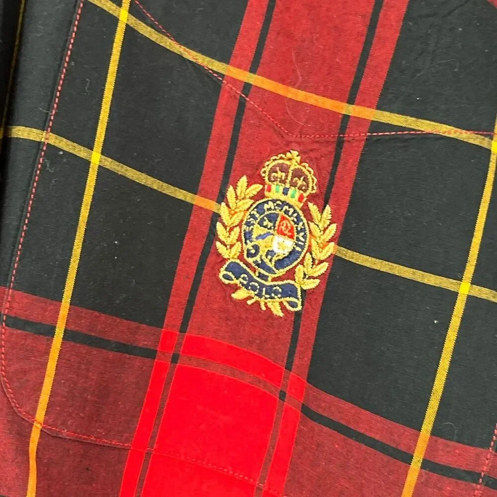 RALPH LAUREN Shirt Men's XL Red Black Plaid Check Crest Long Sleeve Button Down - Picture 4 of 11